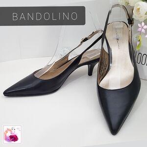 Bandolino🎀Black Leather Pointed Toe Slingback Kitten Heels